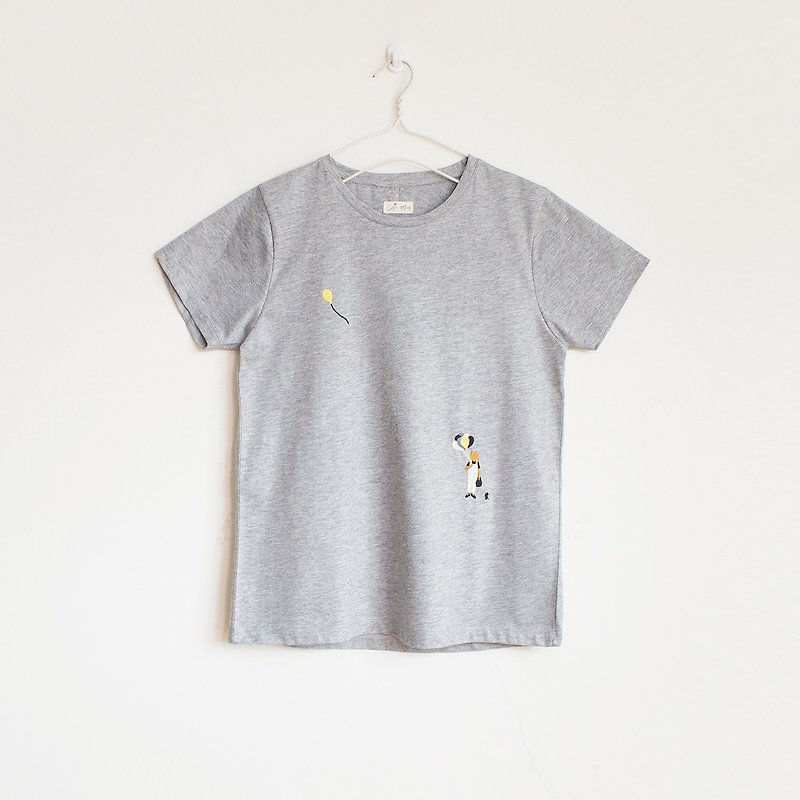 balloon boy t-shirt : gray - 女装 T 恤 - 棉．麻 灰色