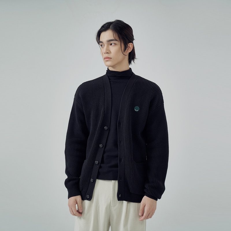 JARVISTORM2021新款男士日系绣花粗针黑色开衫 - 男装外套 - 棉．麻 黑色