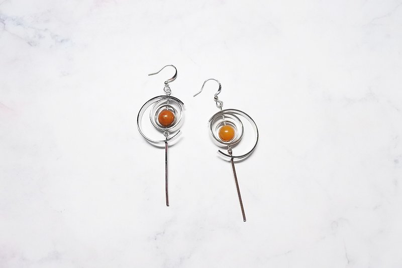 Pinkoi独家贩售【怀旧】天然石垂挂耳环 - 耳环/耳夹 - 其他金属 橘色