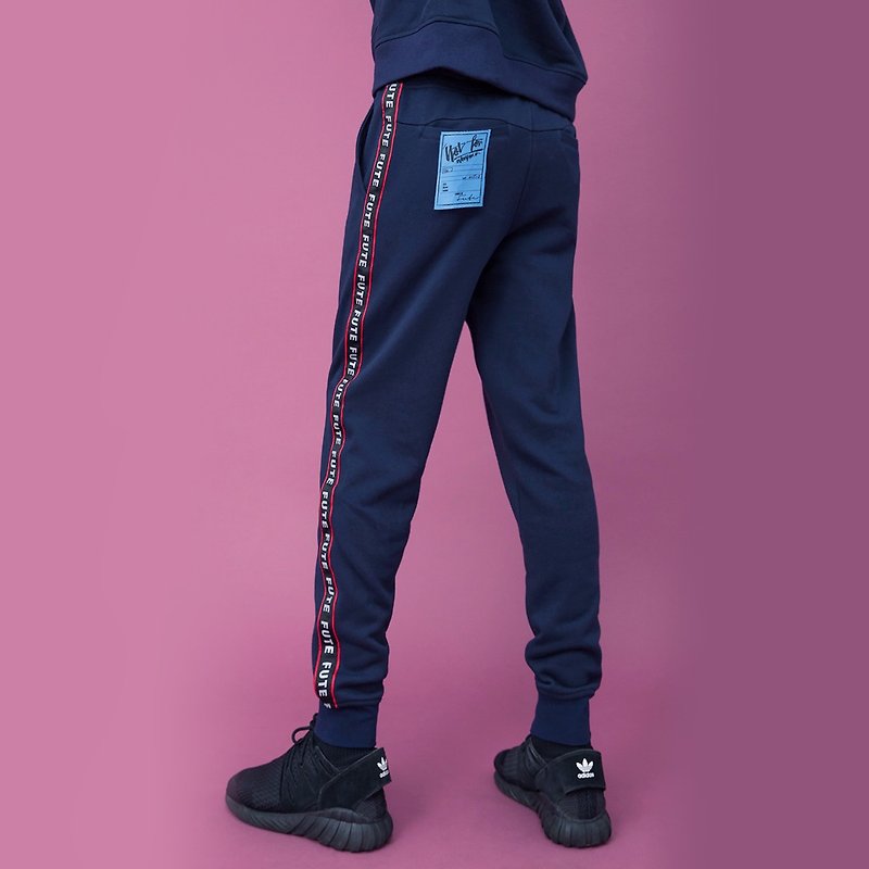【Off-season sale】反光织带缩口慢跑裤 - 男士长裤 - 棉．麻 蓝色