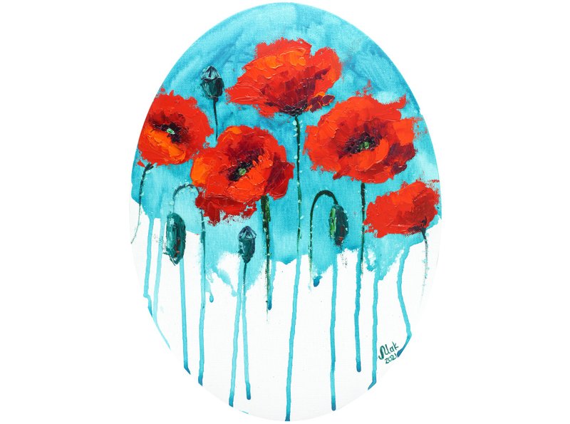 Red Poppy Painting Flower Original Art California Poppy Oil Painting On canvas - 海报/装饰画/版画 - 其他材质 红色