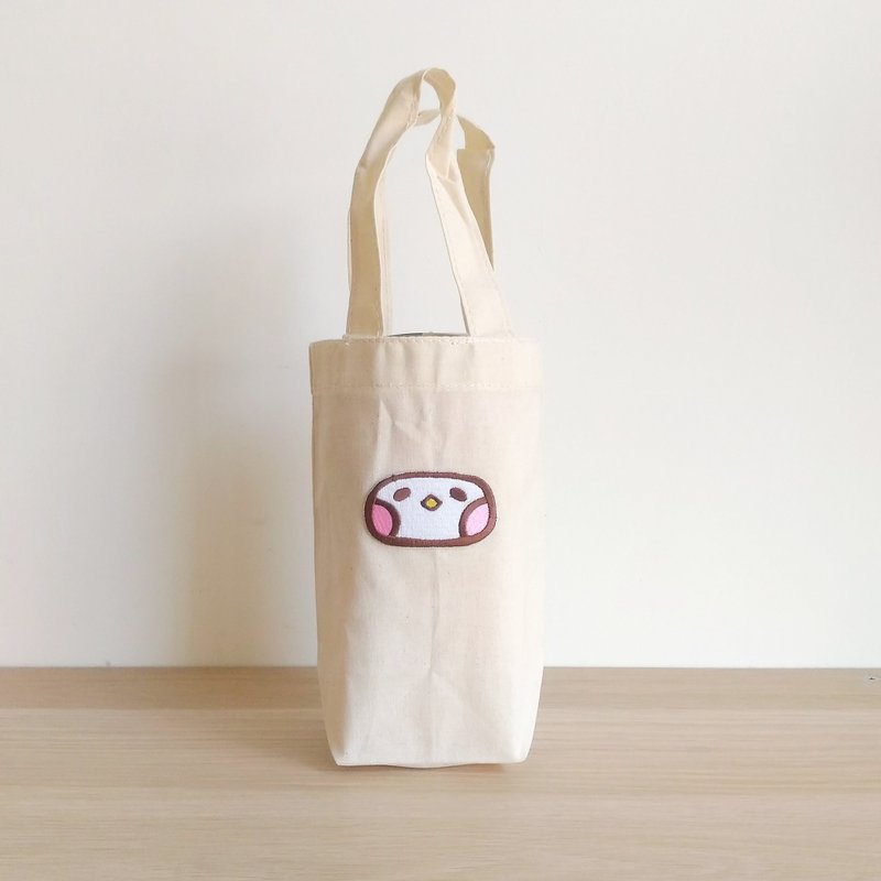 布籽生物 刺绣 帆布 饮料提袋 - 随行杯提袋/水壶袋 - 棉．麻 白色