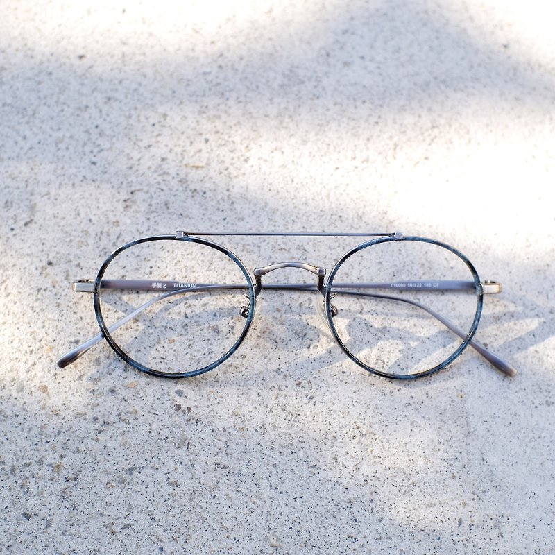 【目目商行】复古双梁 钛金属细框  搭配板材  蓝玳瑁 - 眼镜/眼镜框 - 其他金属 咖啡色