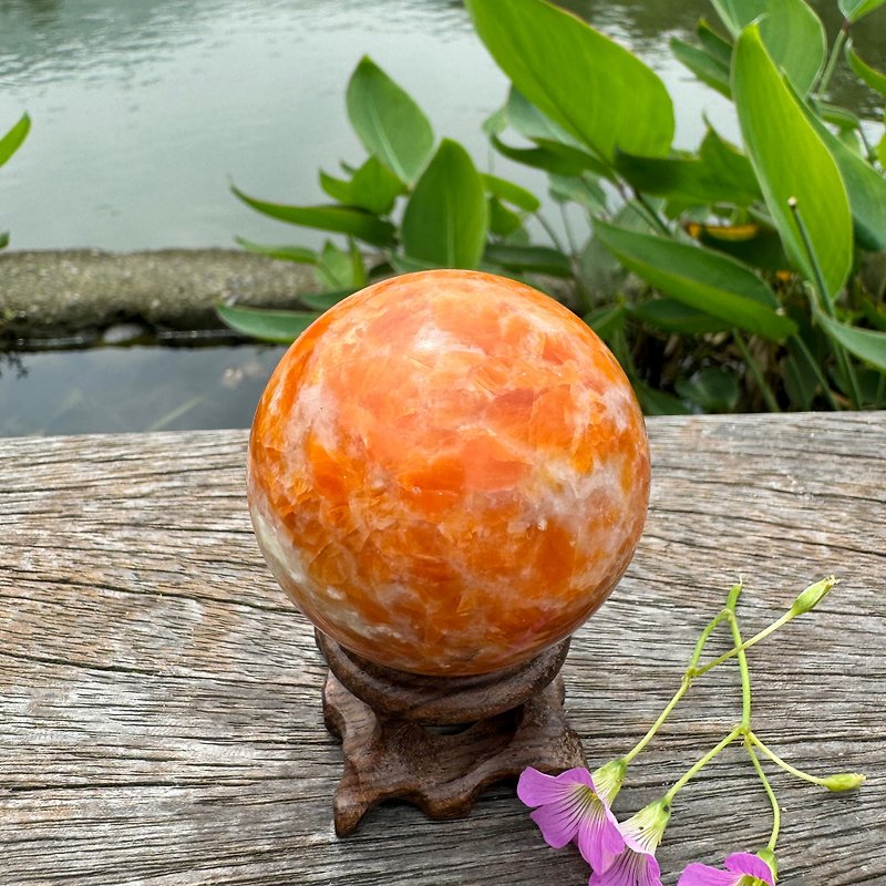 太阳石球 能量球 Sunstone 48MM 水晶球 驱除黑暗  光明 太阳石 - 摆饰 - 半宝石 橘色