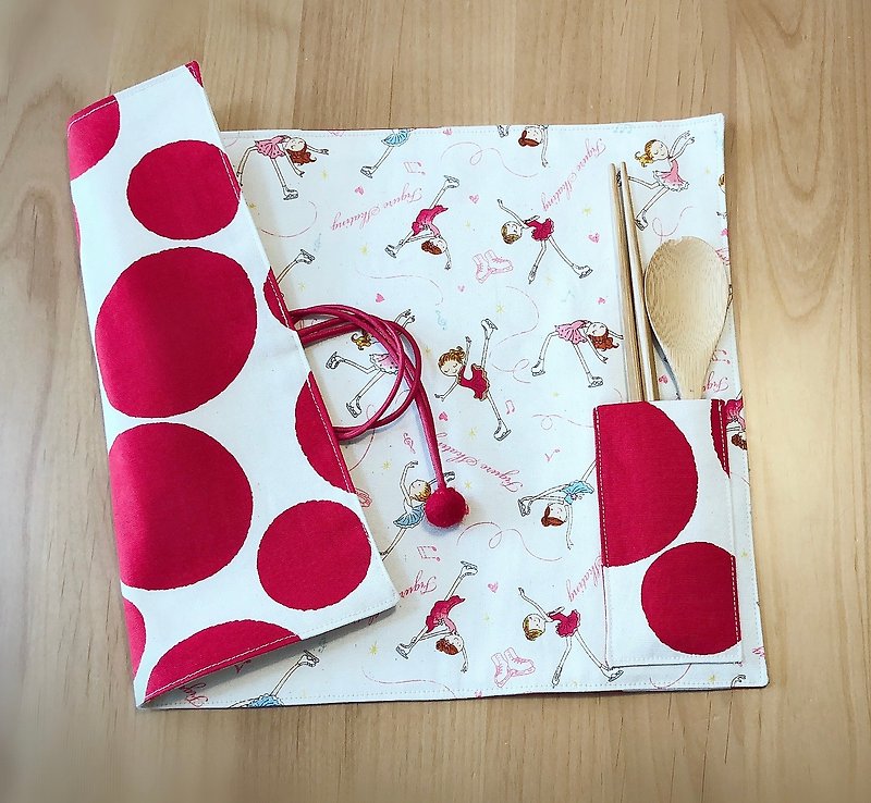 2019新品手工绑绳餐垫-小女孩芭蕾舞-附餐具收纳袋 - 餐垫/桌巾 - 棉．麻 红色