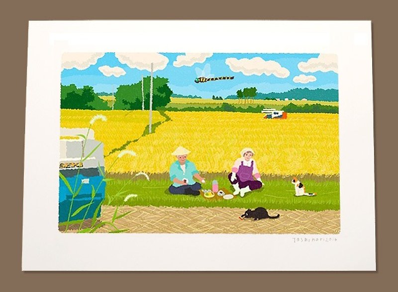 A3イラストシート    稲刈りの昼休み - 海报/装饰画/版画 - 纸 黄色