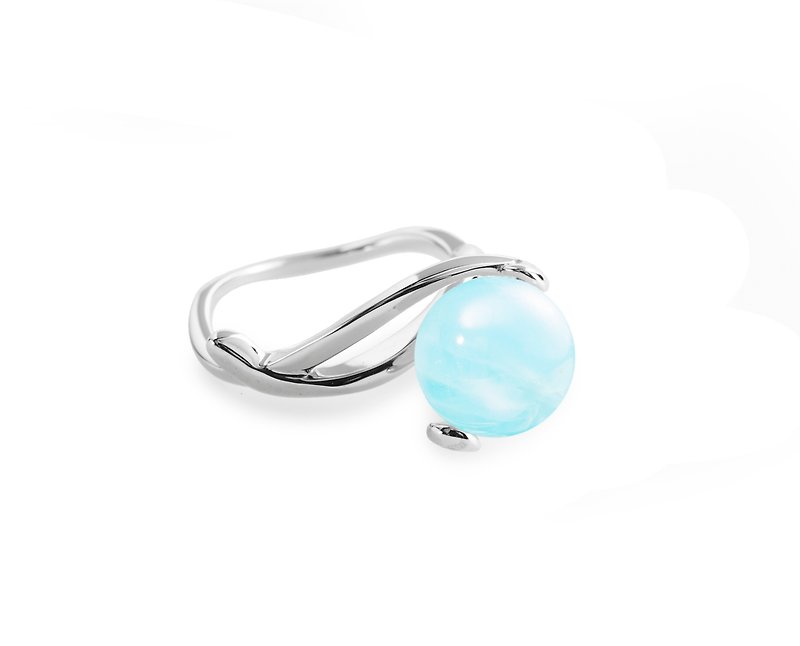 海蓝宝纯银戒指 简约个性925银饰品 质感银器 水蓝三月诞生石银戒 - 戒指 - 纯银 蓝色