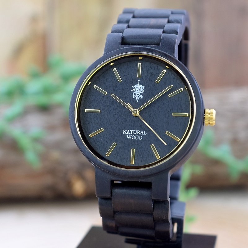 EINBAND Dank Ebony & Gold 40mm Wooden Watch - 对表/情侣表 - 木头 咖啡色