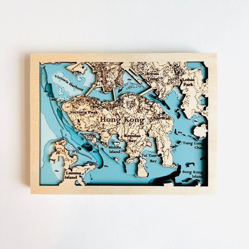 多层木制香港地图(港岛版) - 摆饰 - 木头 咖啡色