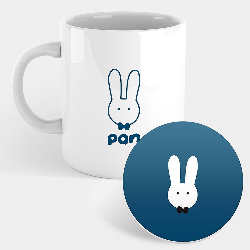 定制化文字 领结兔兔 马克杯 杯垫 PU026 - 咖啡杯/马克杯 - 瓷 蓝色