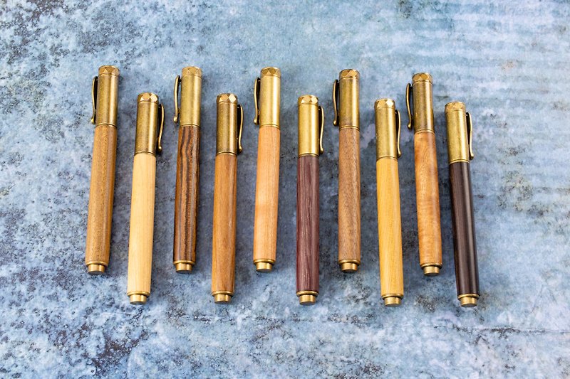 木制古铜磁吸钢笔 含雷射刻字 定制 木头笔【Antique Brass】 - 钢笔 - 木头 多色