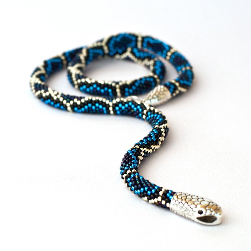 串珠钩针套件蛇项链、制作串珠项链的套件、DIY 项链套件 - 编织/刺绣/羊毛毡/裁缝 - 玻璃 蓝色