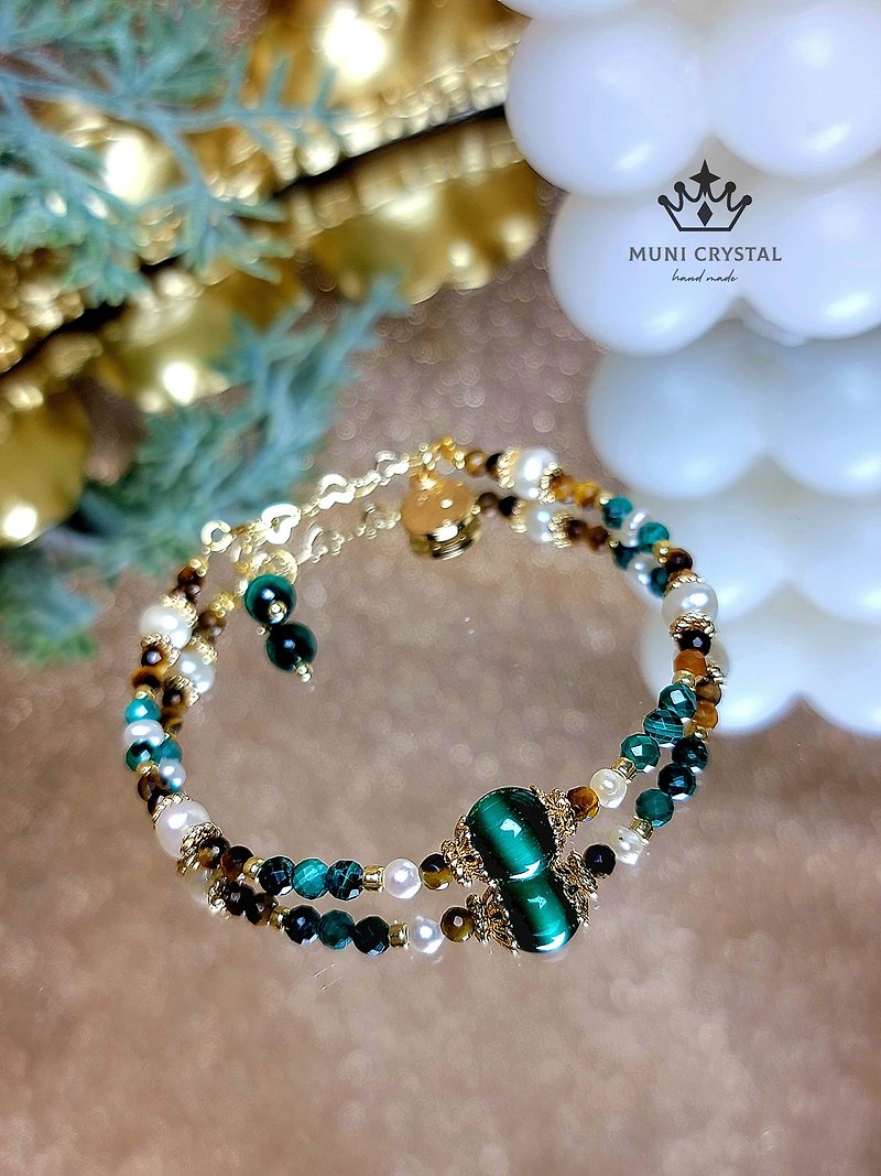 。18腰王后。皇家宝石绿mix珍珠轻奢风设计 Muni Crystal - 手链/手环 - 水晶 绿色