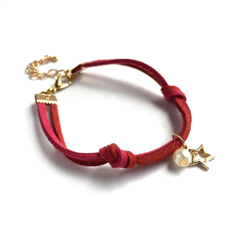 小星星 圣诞节限定 手工制作 手环 淡金色系列-莓红 - 手链/手环 - 其他材质 红色