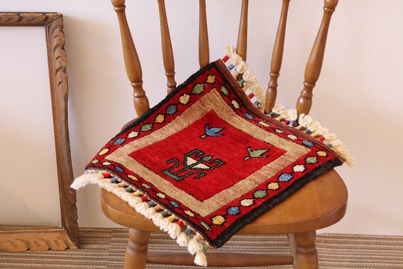 手織り 絨毯 座布団サイズ ウール 草木染め キリム柄 レッド - 被子/毛毯 - 其他材质 红色
