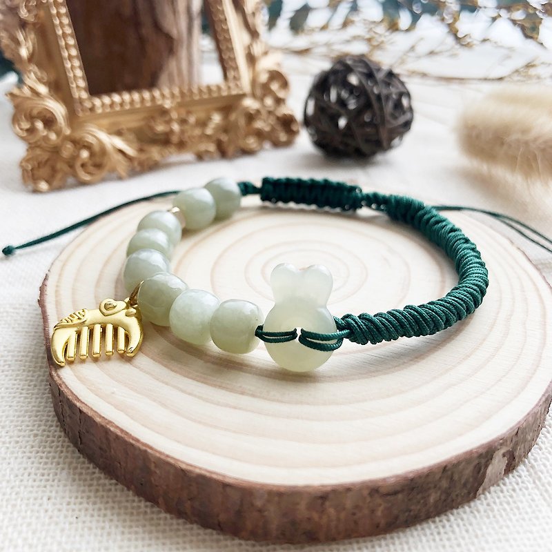 和闐玉兎飾りブレスレット - 手链/手环 - 玉石 绿色