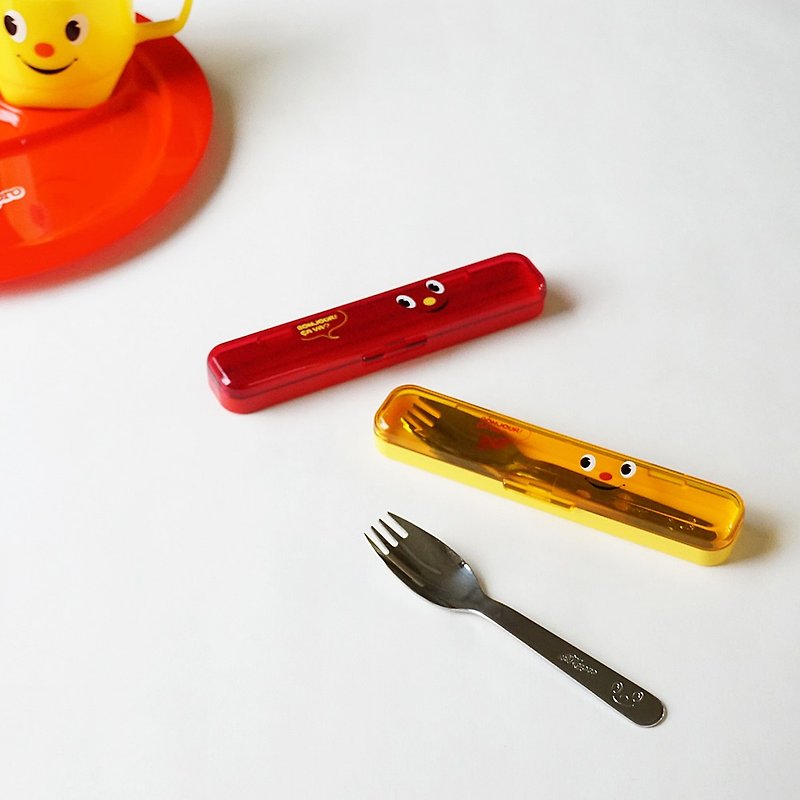 Nikyoro Spork Case Set Spoon Fork Cutlery Child Children Stainless Cute Japan - 餐刀/叉/匙组合 - 不锈钢 红色