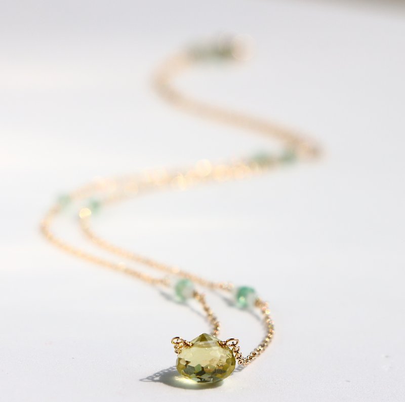 Lemon quartz and emerald necklace-14kgf - 项链 - 宝石 黄色