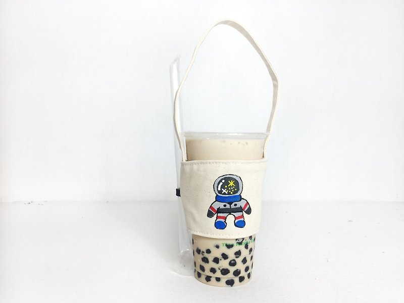 火箭太空人杯套/饮料杯袋 手工定制礼物 - 随行杯提袋/水壶袋 - 棉．麻 白色