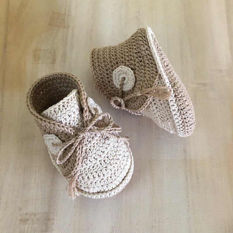 Baby Boat Shoes Baby Booties Crochet Baby Sneakers Crochet Baby Footwear - 童装鞋 - 棉．麻 卡其色