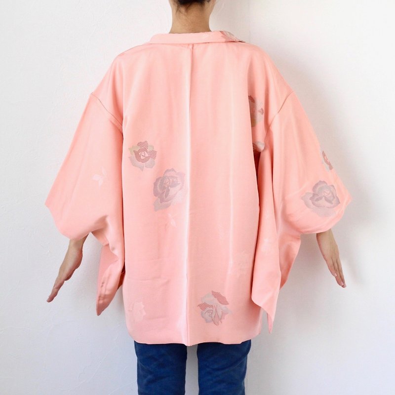 glitter rose kimono, Japanese silk kimono, authentic kimono, haori jacket /3670 - 女装休闲/机能外套 - 丝．绢 粉红色
