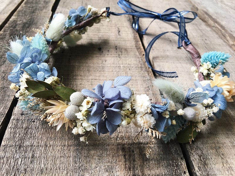 【好花】尼加拉瓜蓝色 不凋干燥头圈 头冠 婚礼小物 新娘头花 - 发饰 - 植物．花 蓝色