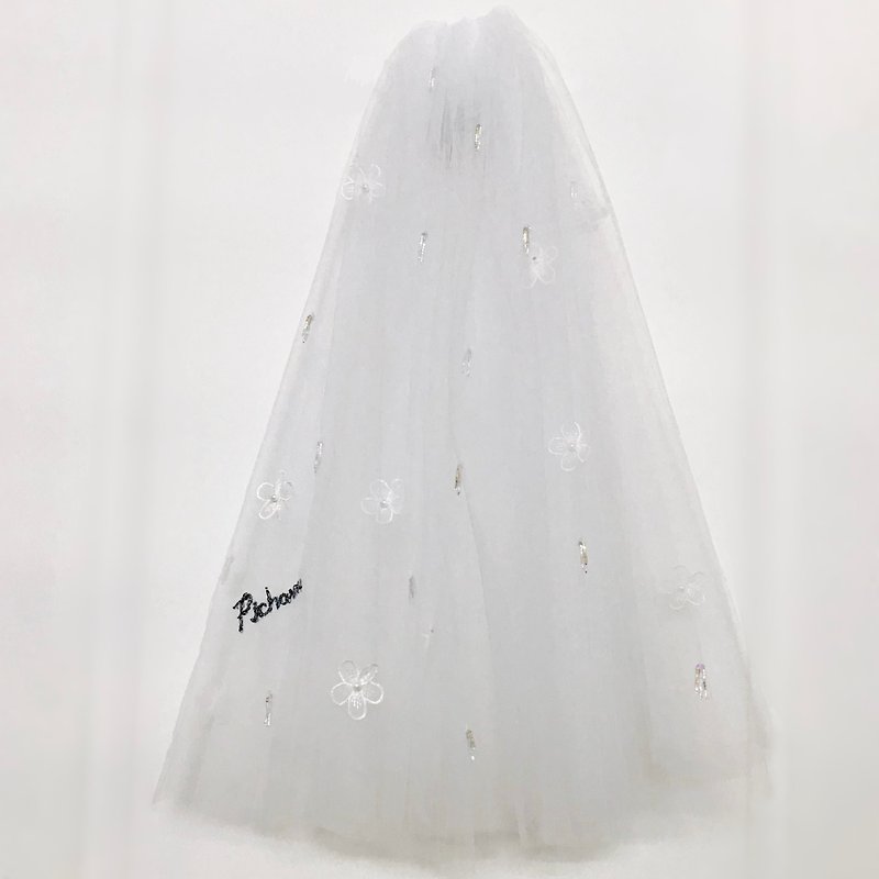 Crystal Veil : White flowers & Crystal bridal veil - 发饰 - 绣线 