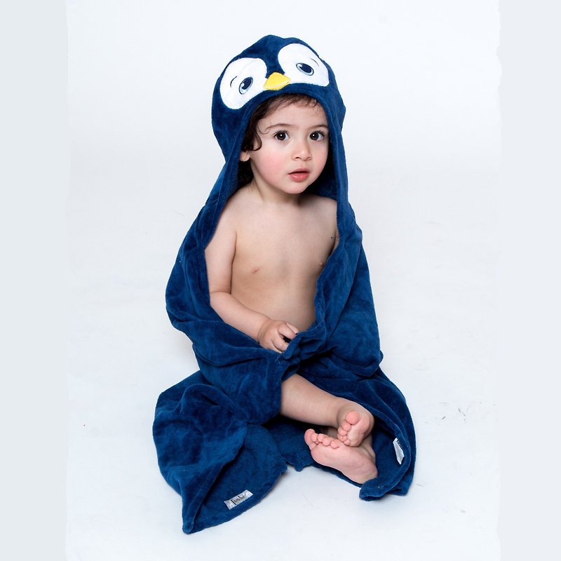 美国Frenchie MC 披风式婴童浴巾 - 可爱企鹅 - 其他 - 棉．麻 蓝色