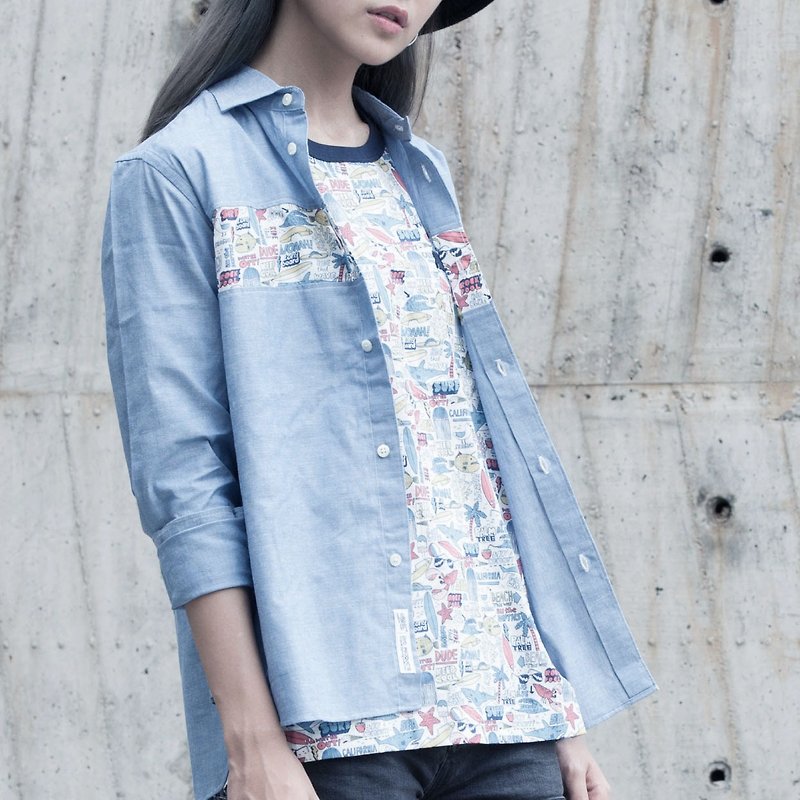Made in Tokyo - marineland Shirt (日本制) - 女装衬衫 - 棉．麻 蓝色