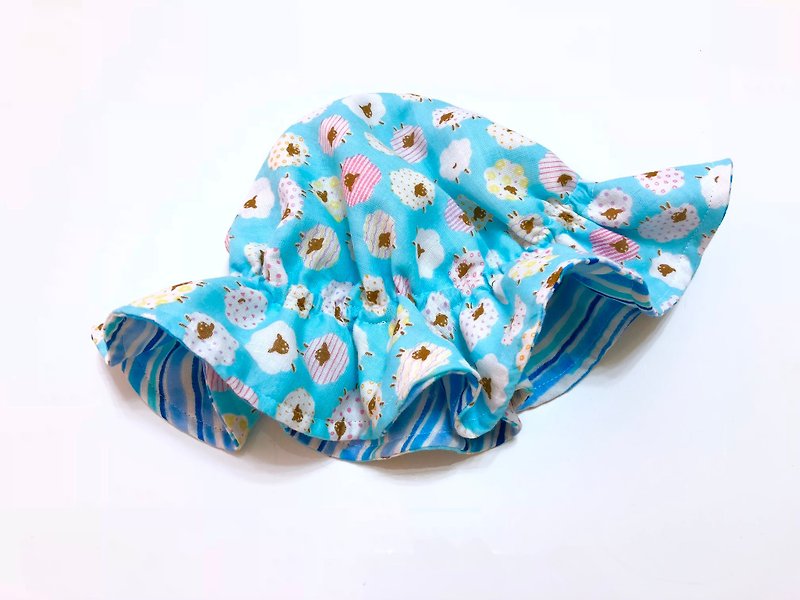 小棉羊(蓝)/日本四层纱双面婴儿帽.可定制化不同花色 - 婴儿帽/发带 - 棉．麻 蓝色