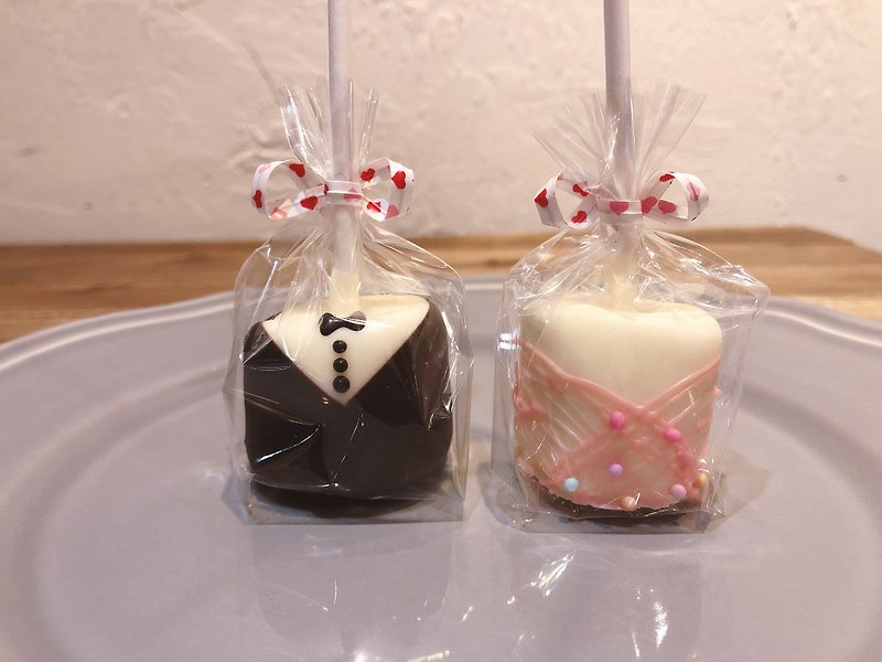 婚礼棉花糖巧克力 - 一对 纯手绘 婚礼小物 情侣 - 巧克力 - 新鲜食材 粉红色