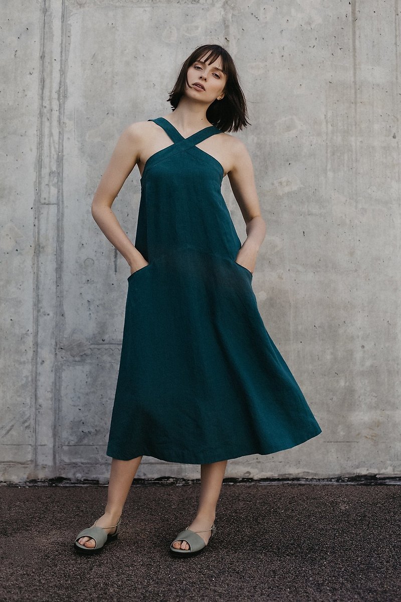 Linen Dress Motumo – 18S13 - 洋装/连衣裙 - 亚麻 