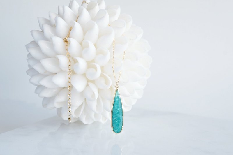 【14KGF】Necklace,16KGP Long Teardrop Glass-Emerald- - 项链 - 玻璃 绿色