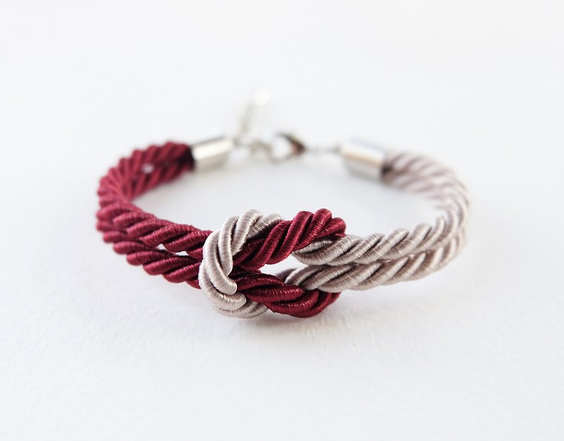 Maroon and Light brown tie the knot rope bracelet - 手链/手环 - 其他材质 红色