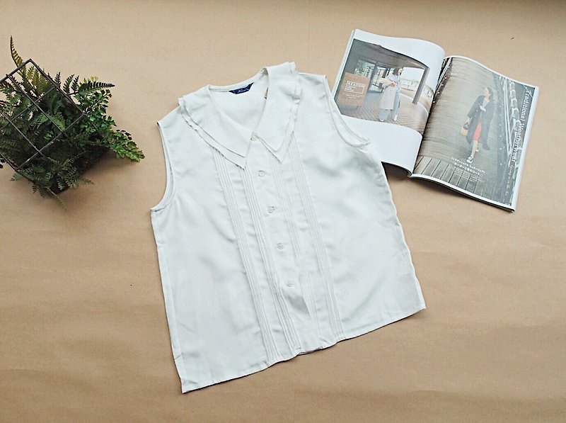 Vintage Shirt / 无袖白衬衫 no.6 - 女装衬衫 - 其他材质 白色