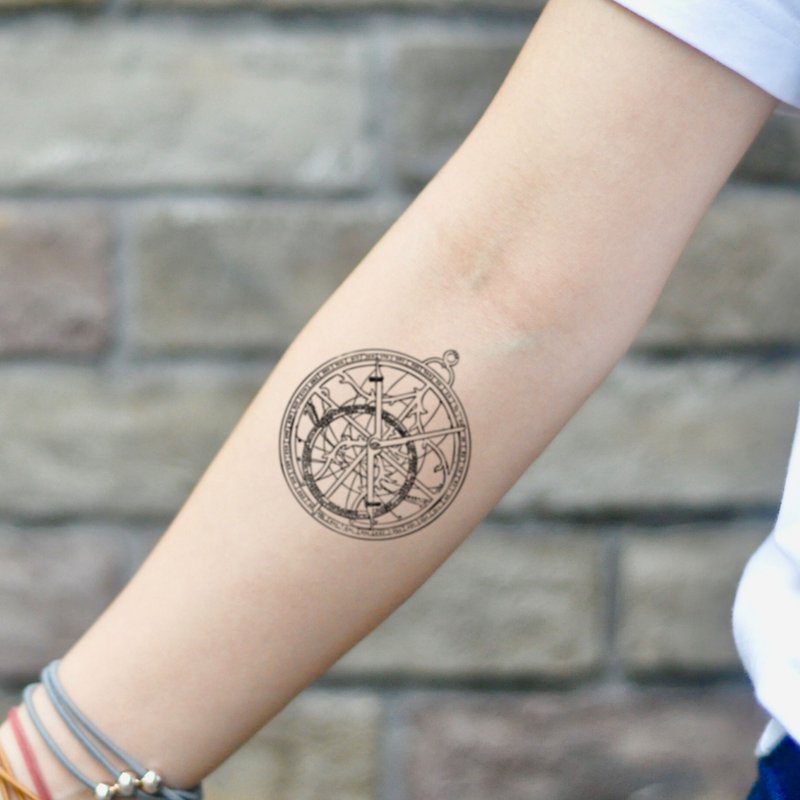 OhMyTat 星盘 Astrolabe 刺青图案纹身贴纸 (2 张) - 纹身贴 - 纸 黑色