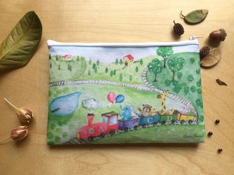 Zoe's forest 小火车毛毡布收纳袋 - 化妆包/杂物包 - 其他材质 
