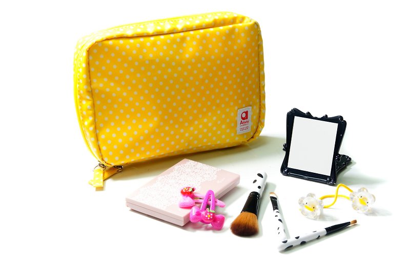 波点旅行化妆品袋与可拆卸小袋 - 黄色 - 化妆包/杂物包 - 塑料 黄色