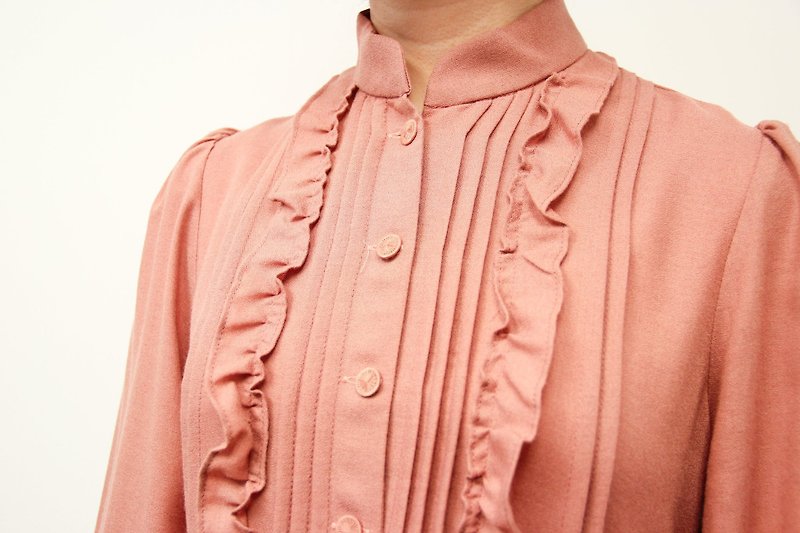 …｛橡子女孩::古着洋装｝灰粉色欧美风公主袖洋装 - 洋装/连衣裙 - 聚酯纤维 粉红色