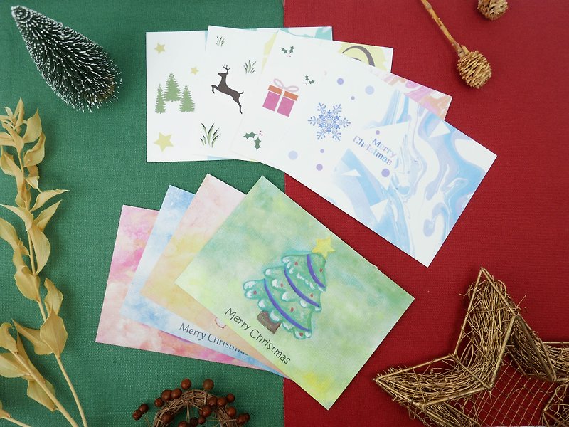 圣诞卡片组合包/8张 赠素色信封 | 水彩+浮水染款 - 卡片/明信片 - 纸 多色