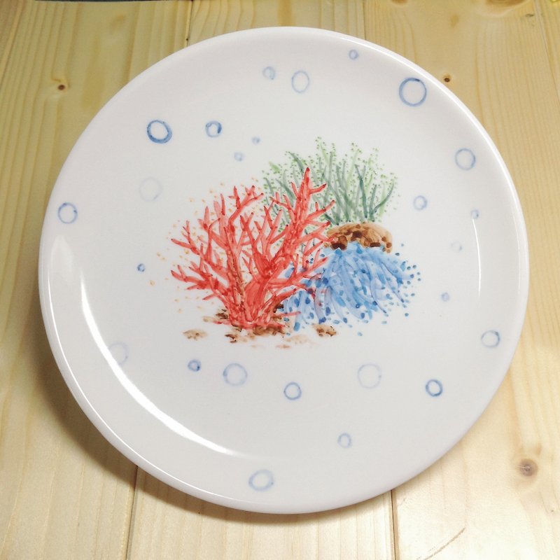 海底珊瑚 - 【现货】手绘6寸蛋糕瓷盘 - 浅碟/小碟子 - 瓷 多色