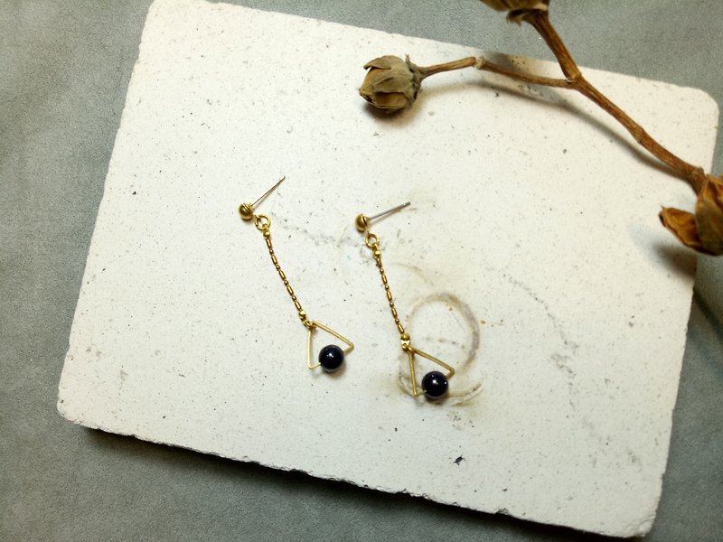 黄铜矿石耳环-百搭款-三角流星-蓝沙石(可改夹) - 耳环/耳夹 - 其他金属 蓝色