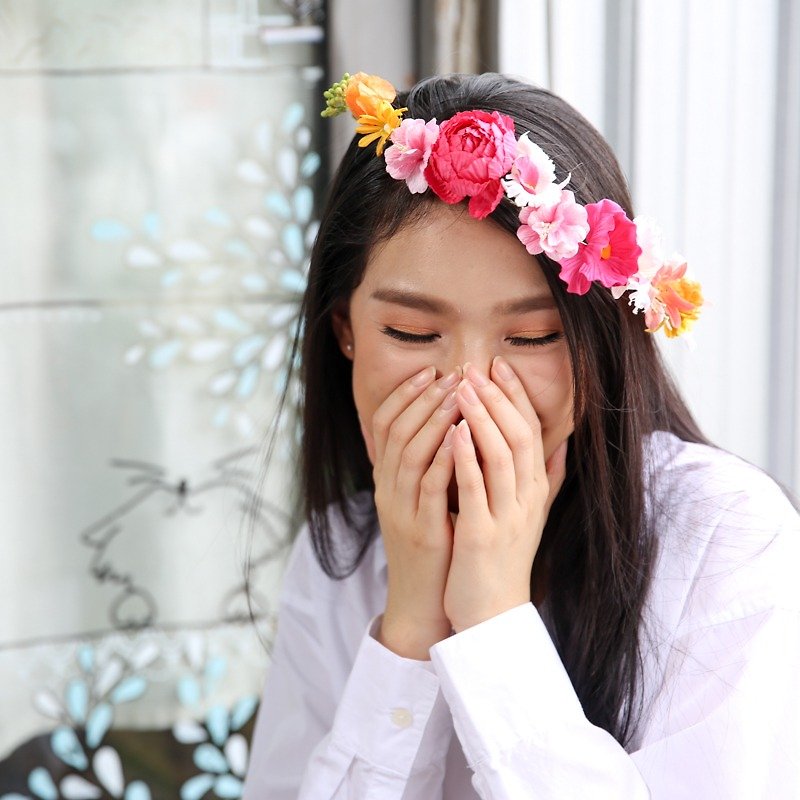 Handmade Mulberry Paper Flower Half Floral Crown - 发饰 - 纸 红色