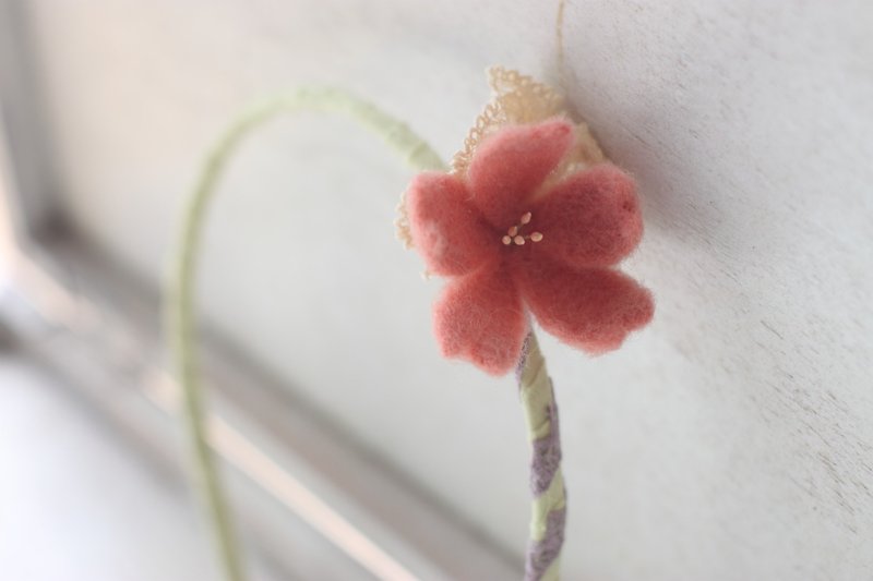 天然植物染樱花发箍 - 发带/发箍 - 羊毛 粉红色
