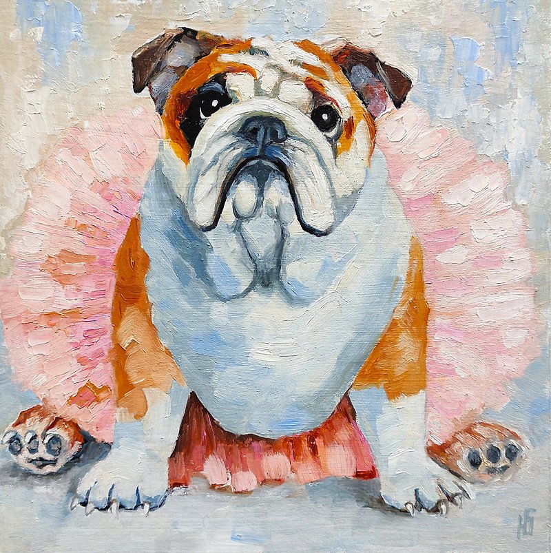 斗牛犬原创绘画，狗艺术，有趣的宠物肖像，动物主义，油画，油画原作 - 海报/装饰画/版画 - 其他材质 多色