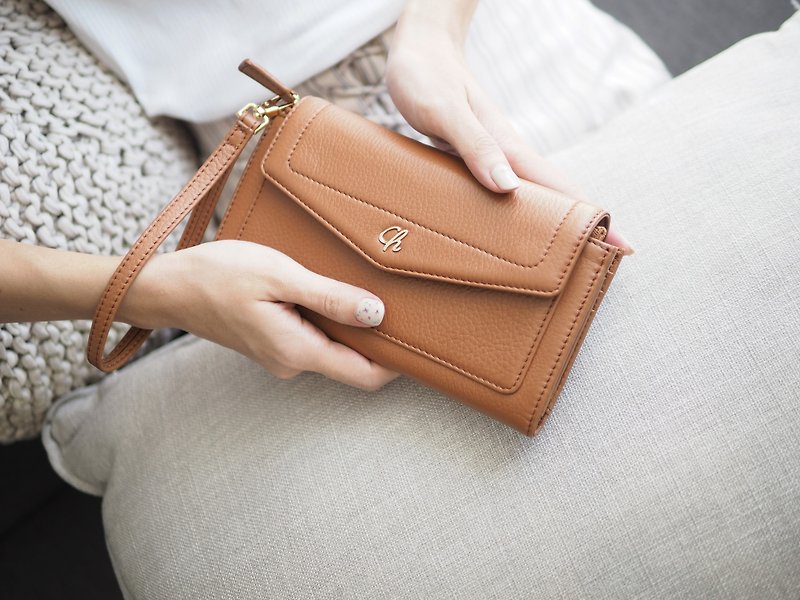 AVA (Caramel brown) : long wallet, brown wallet , cow leather wallet - 皮夹/钱包 - 真皮 咖啡色
