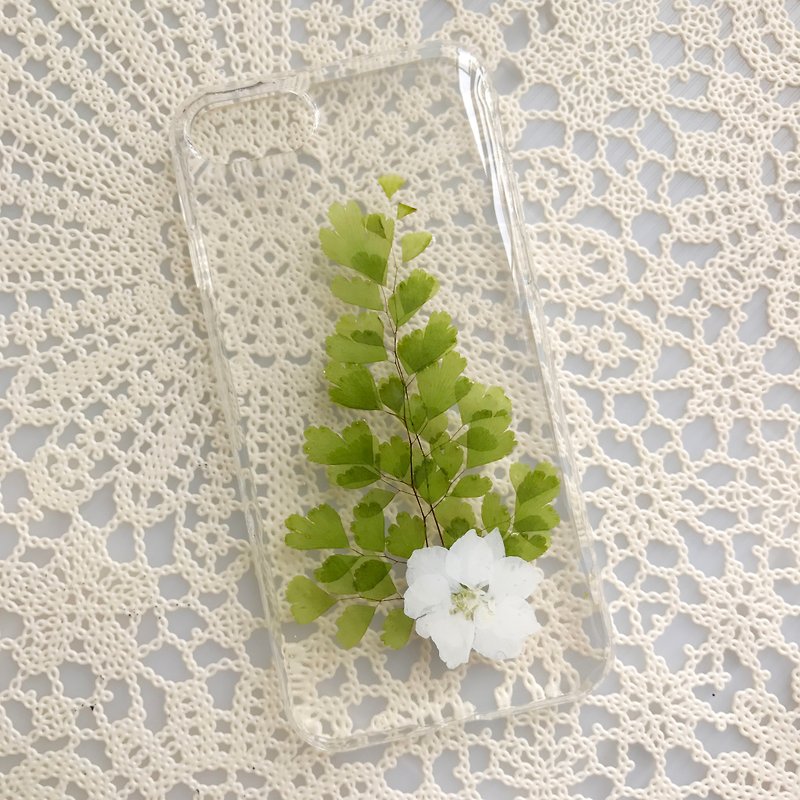 iPhone 7 手机壳 Dry Pressed Flowers Case 押花 干燥花 叶子 白色压花 024 - 手机壳/手机套 - 植物．花 绿色