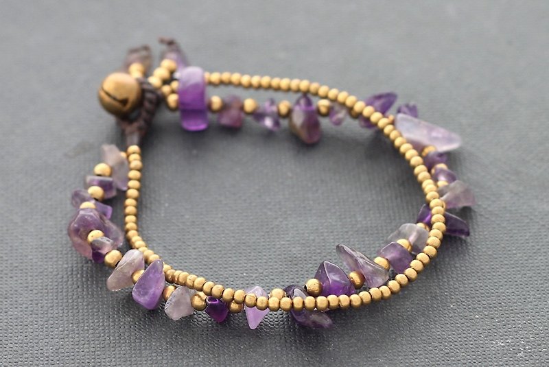 紫水晶串珠手链编织石串黄铜 - 手链/手环 - 石头 紫色