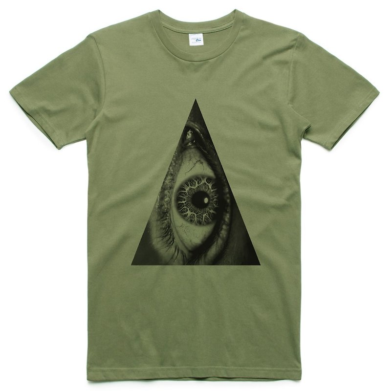 Triangle Eye 中性短袖T恤 军绿色 三角 眼 几何 设计 自创 品牌 时髦 圆 光明 正义 - 男装上衣/T 恤 - 棉．麻 绿色