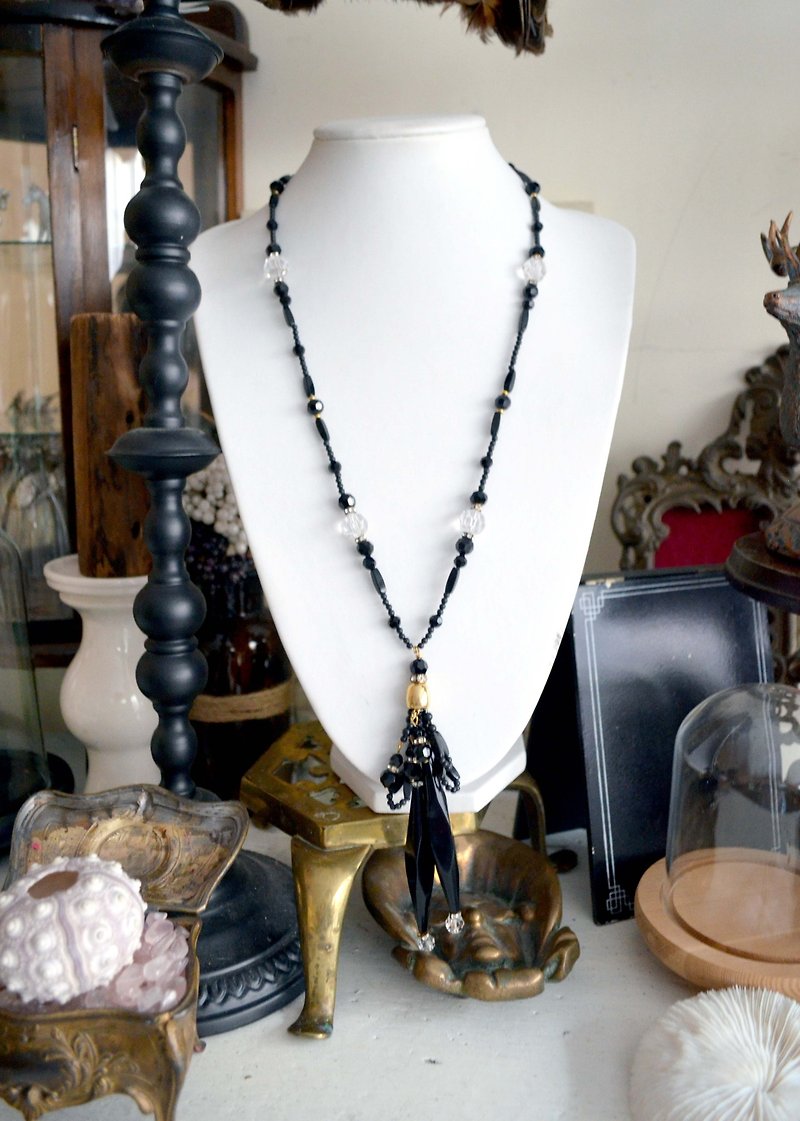 复古黑色树脂珠子质感项链 高贵优雅 日本二手中古珠宝首饰古着 - 项链 - 其他材质 黑色